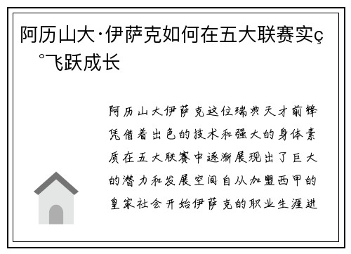 阿历山大·伊萨克如何在五大联赛实现飞跃成长